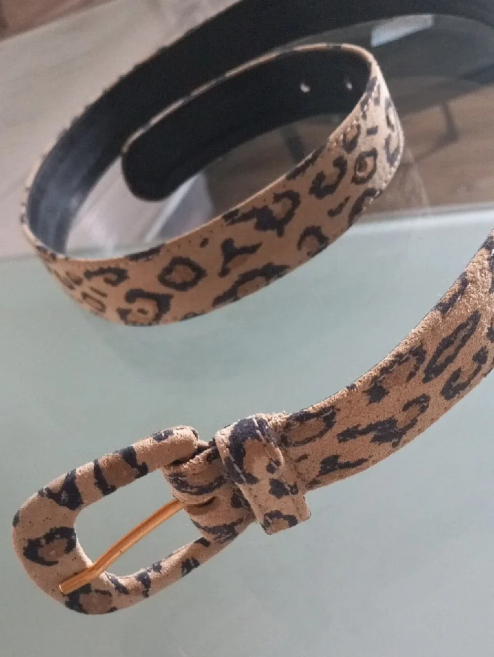 Vintage Jaeger Italy Genuine Leather Leopard Print Belt Size 34